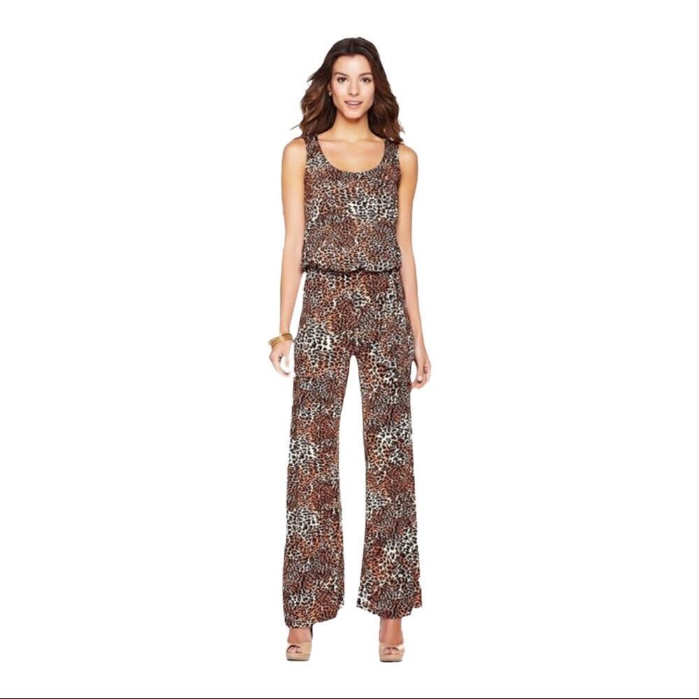 Tiana B Leopard Animal Print Wide Leg Jumpsuit Belted Size S NWOT